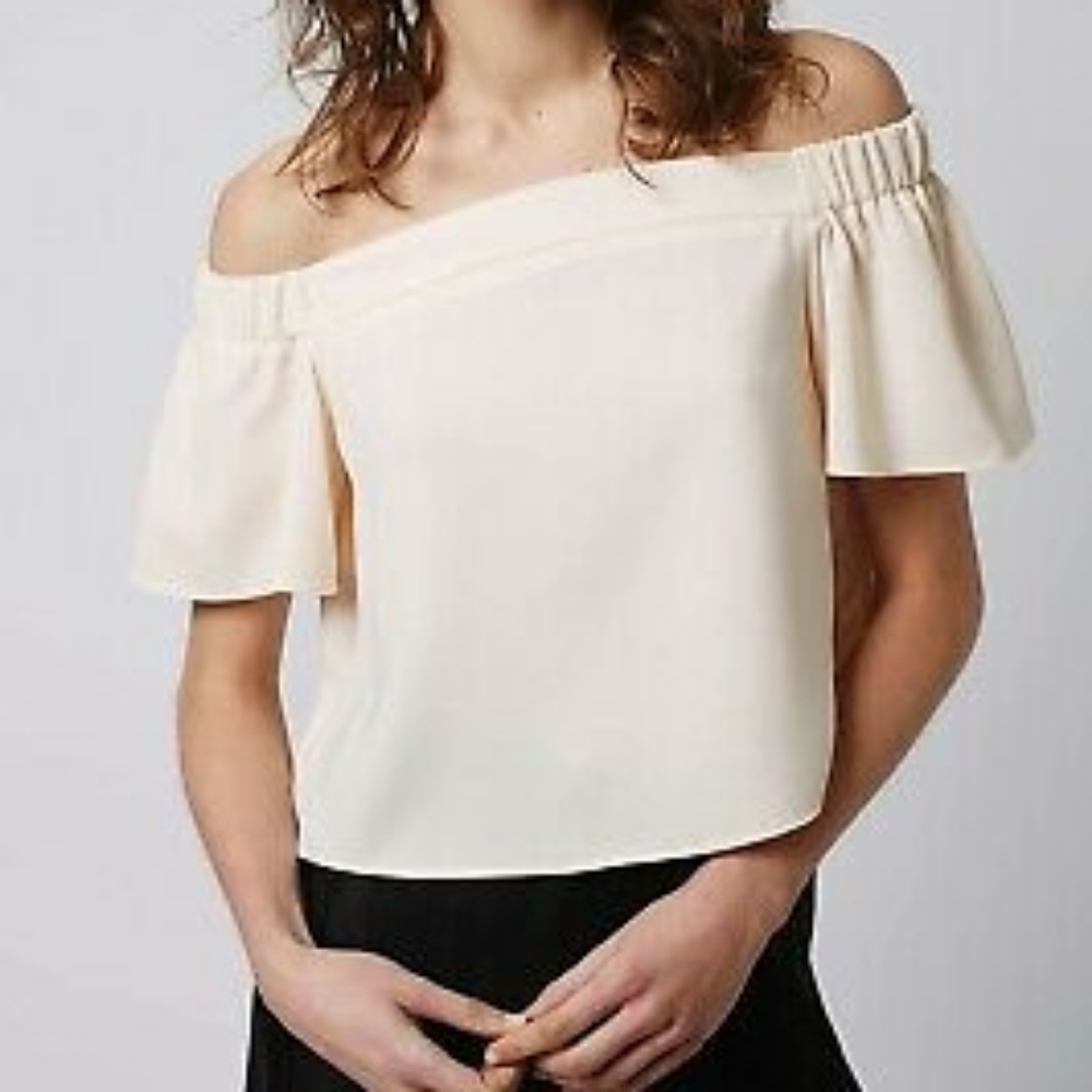 Topshop Bardot Structured Off Shoulder Shirt, Petite 2